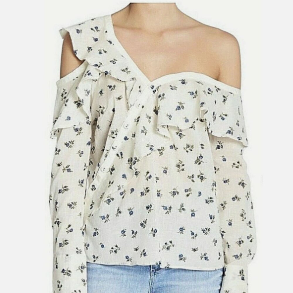 PAIGE PAPYRUS BLUE PRAIRIE FLOWERS MARLOW TOP-BLOUSE SIZE L